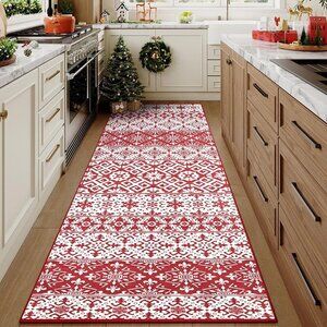 NEW Christmas Runner Rug 2x6 Red Snowflake Holiday Decorative Area Rug